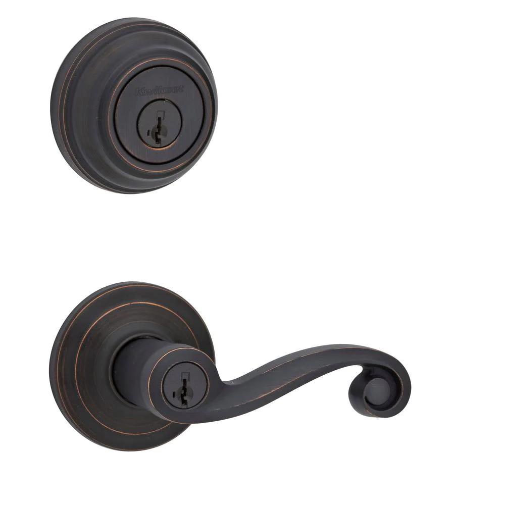 Lido Venetian Bronze Exterior Entry Door Lever and Single Cylinder Deadbolt Combo Pack Featuring SmartKey Security
