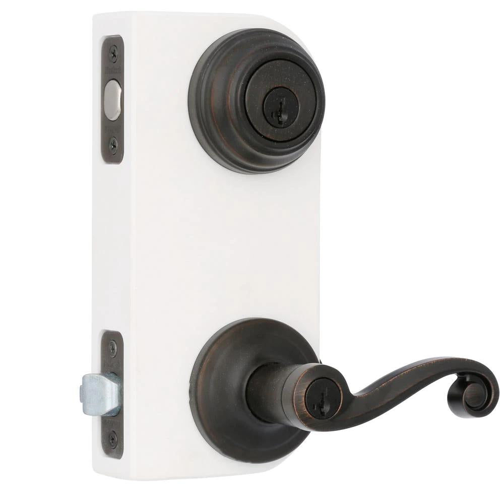 Lido Venetian Bronze Exterior Entry Door Lever and Single Cylinder Deadbolt Combo Pack Featuring SmartKey Security