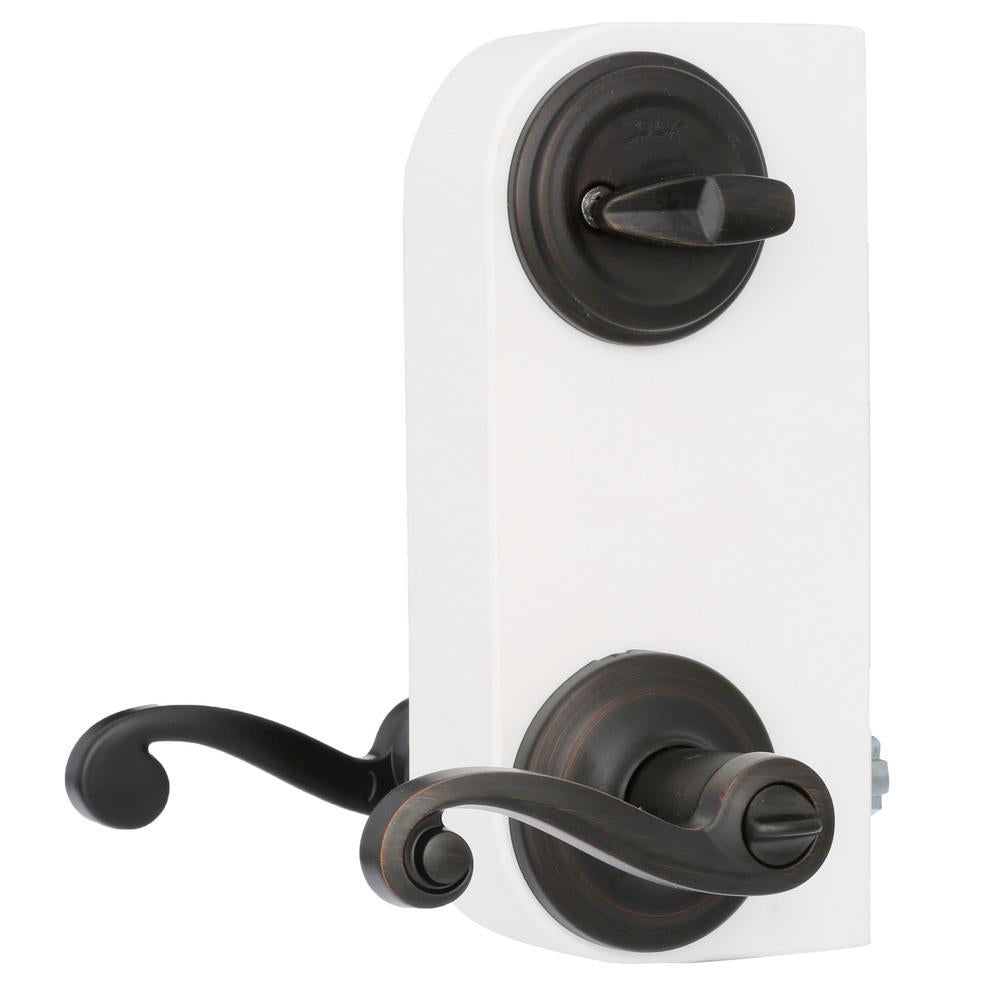 Lido Venetian Bronze Exterior Entry Door Lever and Single Cylinder Deadbolt Combo Pack Featuring SmartKey Security
