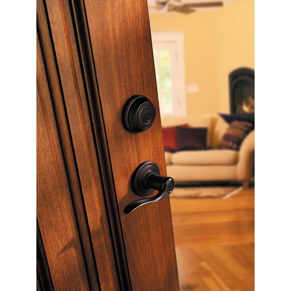 Lido Venetian Bronze Exterior Entry Door Lever and Single Cylinder Deadbolt Combo Pack Featuring SmartKey Security