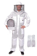 USKEEPERS 3 Layer Bee Suit, Apiarist Ultra Ventilated Beekeeping Suit for Men & Women with Beekeeper Gloves Two Veils, Beekeepers Professional and Beginner Beekeepers. (L), White