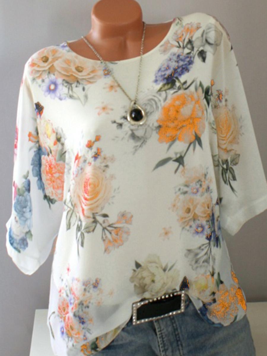 Round Neck Loose Fitting Print Short Sleeve T-Shirts