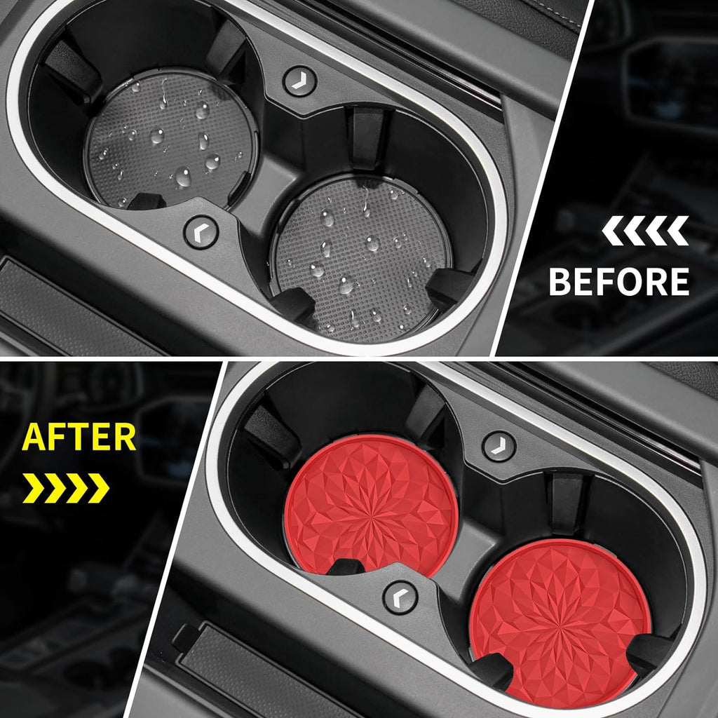 Car Cup Coaster [4 Pack] ME.FAN Silicone Car Coasters/Cup Mats - 2.75In Universal Non-Slip Recessed Car Interior Accessories - Car Cup Holder Insert Coasters Red
