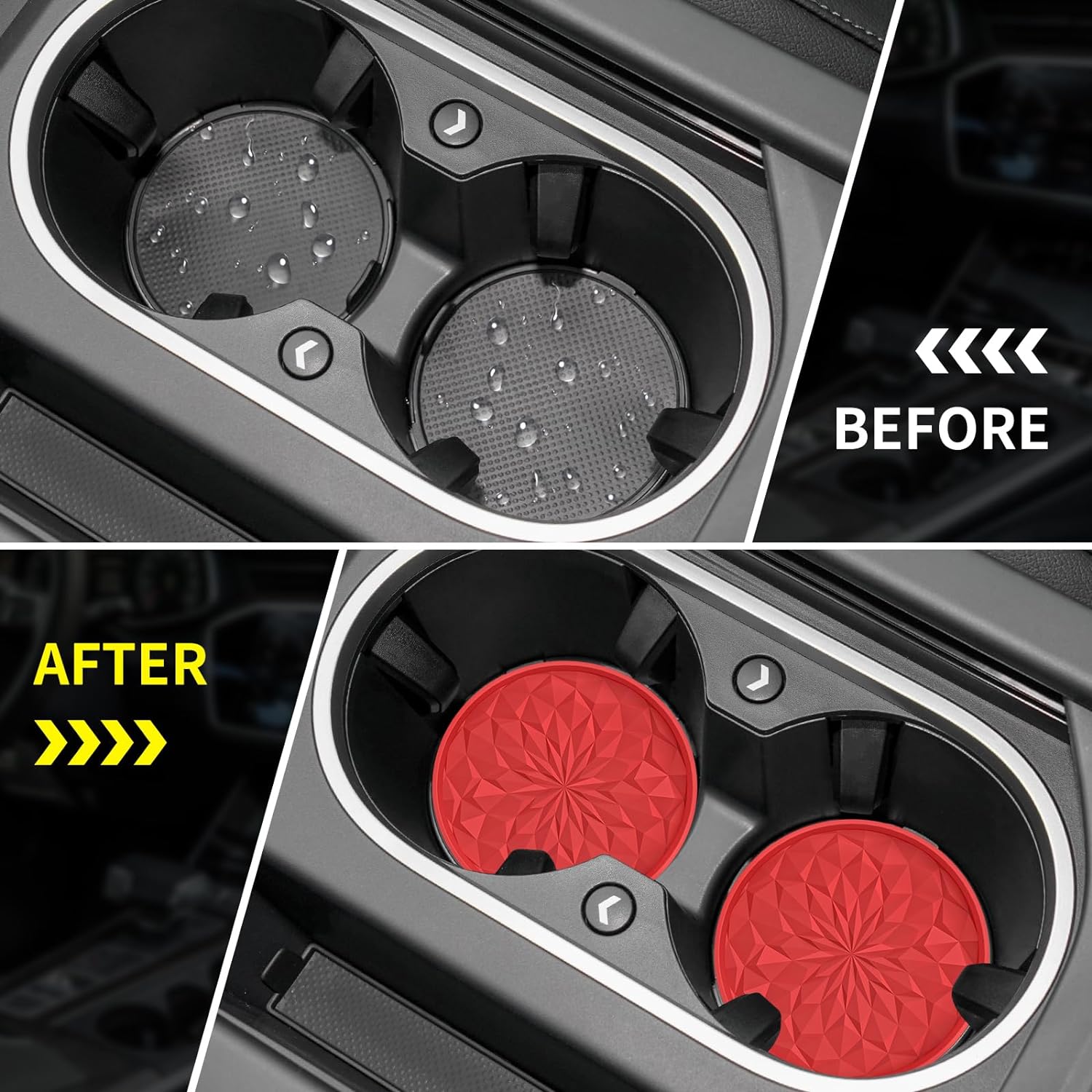 Car Cup Coaster [4 Pack] ME.FAN Silicone Car Coasters/Cup Mats - 2.75In Universal Non-Slip Recessed Car Interior Accessories - Car Cup Holder Insert Coasters Red