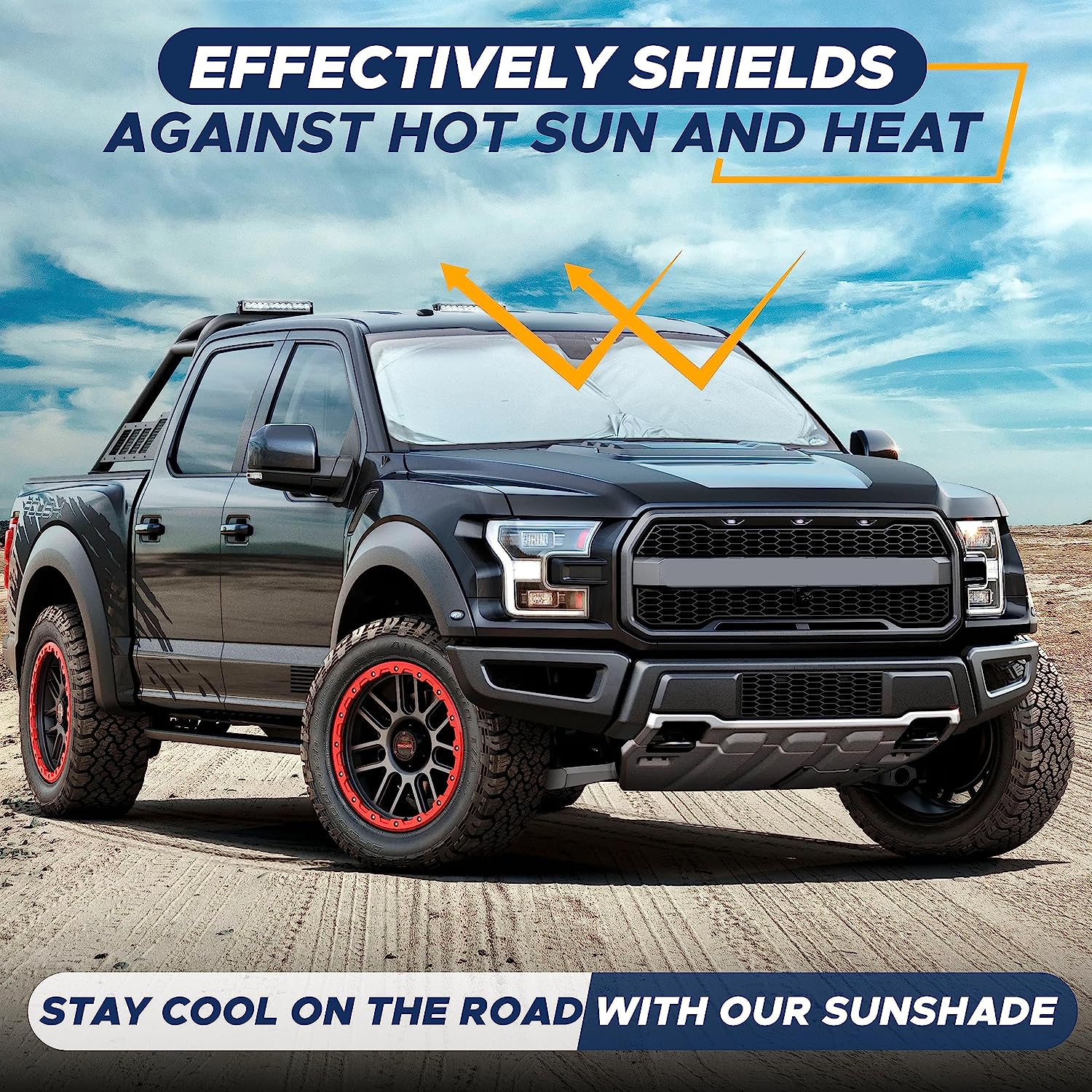 EcoNour Truck Sun Shade for Windshield | Front Truck Window Shade for Maximum UV Rays and Sun Heat Protection | Truck Sun Shield for Breezy Cool Interior | Fits Most Sedans, SUVs, and Trucks.