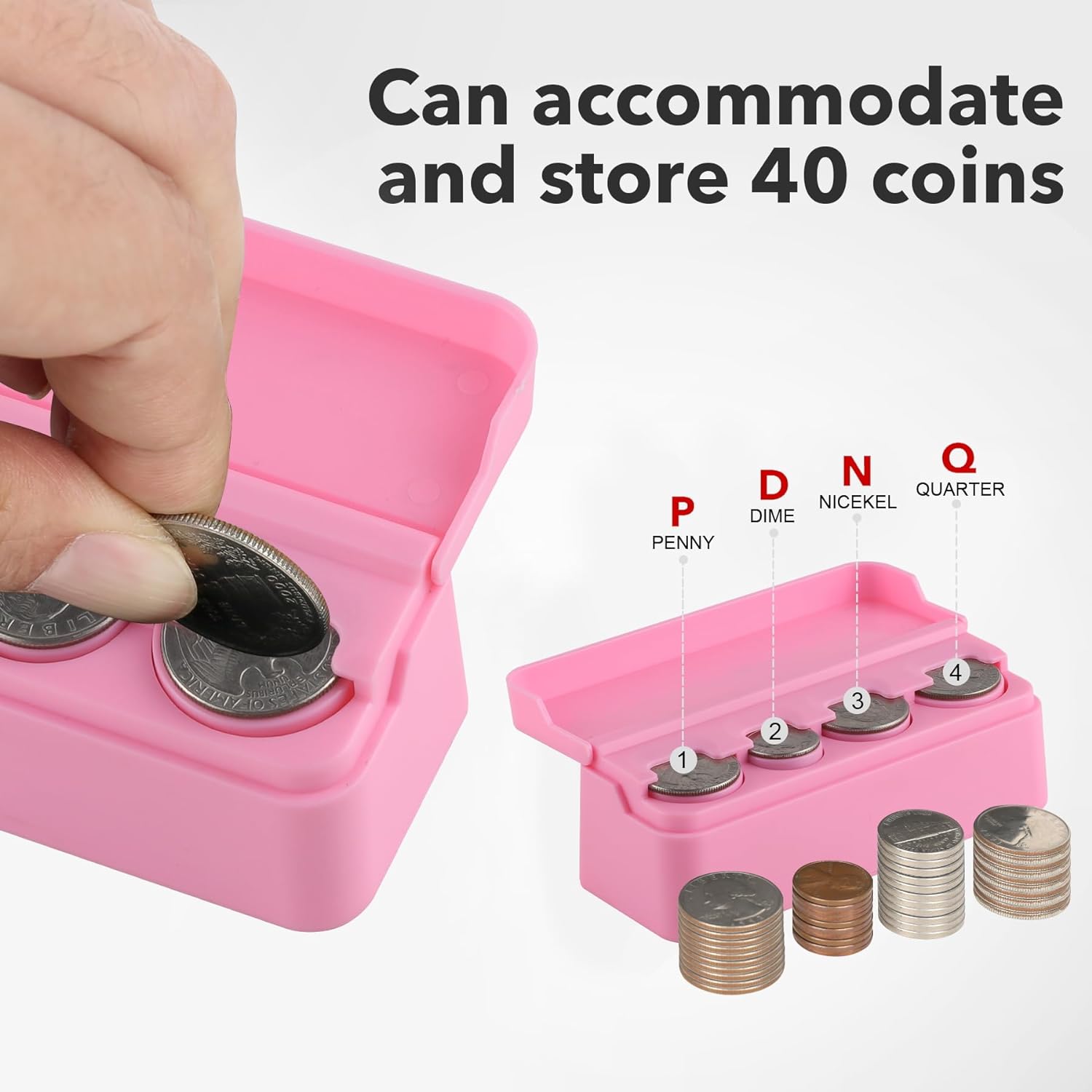 SINGARO Coin Holder for Car, Universal Car Coin Change Organizer, Car Coin Holder Compatible with Coins of Different Sizes, Car Interior Accessories, Suitable for Most Cars, Trucks(Pink)