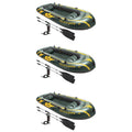Seahawk 4 Inflatable 4 Person Boat Raft Set with Oars &amp; Air Pump (3 Pack)
