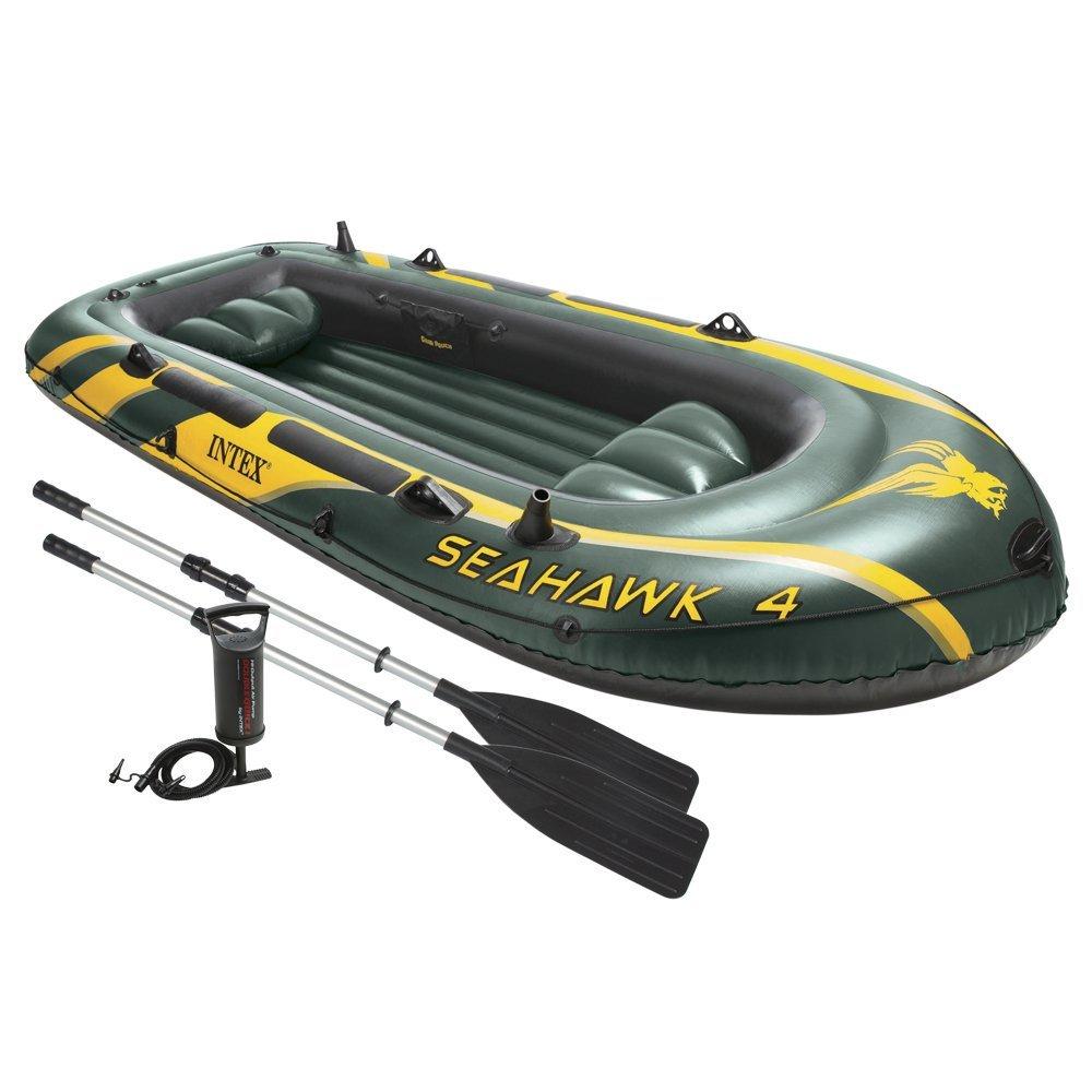 Seahawk 4 Inflatable 4 Person Boat Raft Set with Oars &amp; Air Pump (3 Pack)