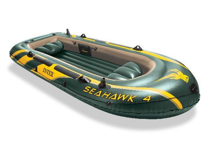 Seahawk 4 Inflatable 4 Person Boat Raft Set with Oars &amp; Air Pump (3 Pack)