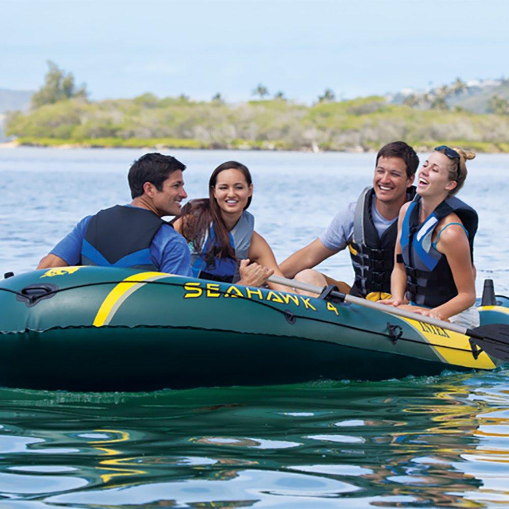 Seahawk 4 Inflatable 4 Person Boat Raft Set with Oars &amp; Air Pump (3 Pack)