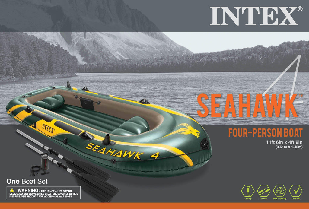 Seahawk 4 Inflatable 4 Person Boat Raft Set with Oars &amp; Air Pump (3 Pack)