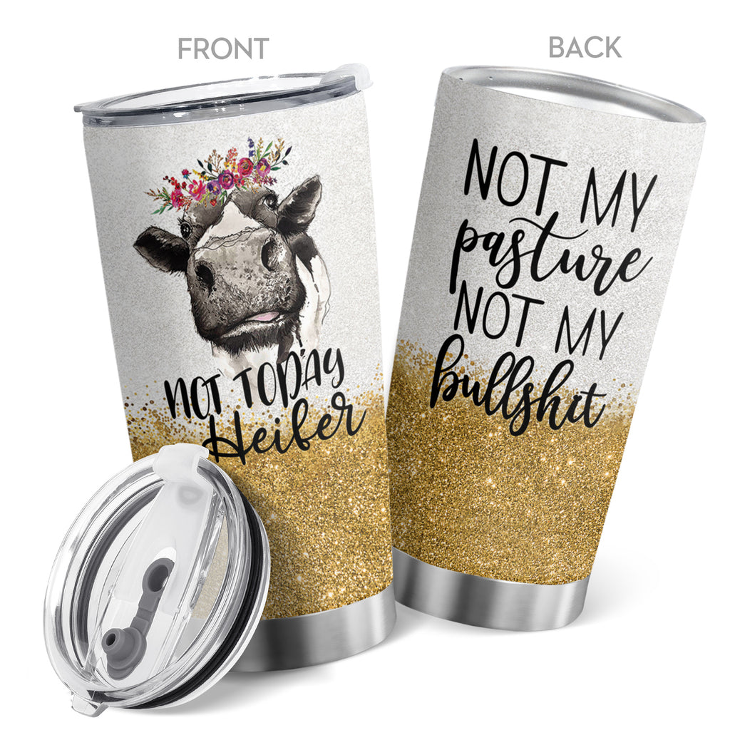 1pc 20oz Glitter Cow  Steel Tumbler With Lid, Not Today Heifer, Not My Pasture Not My Bull, Cow Print Mug, Birthday Gifts For Cow Lovers