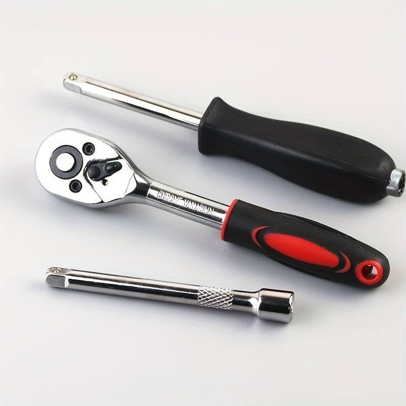 46pcs Car Repair Tool Kit: Ratchet Torque Wrench, Spanner, Screwdriver, Socket Set Combo - Perfect For Bicycle &amp; Auto Repairing!