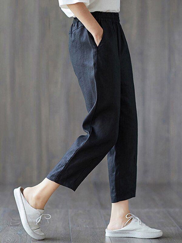 Womens plus size cotton linen elastic pants