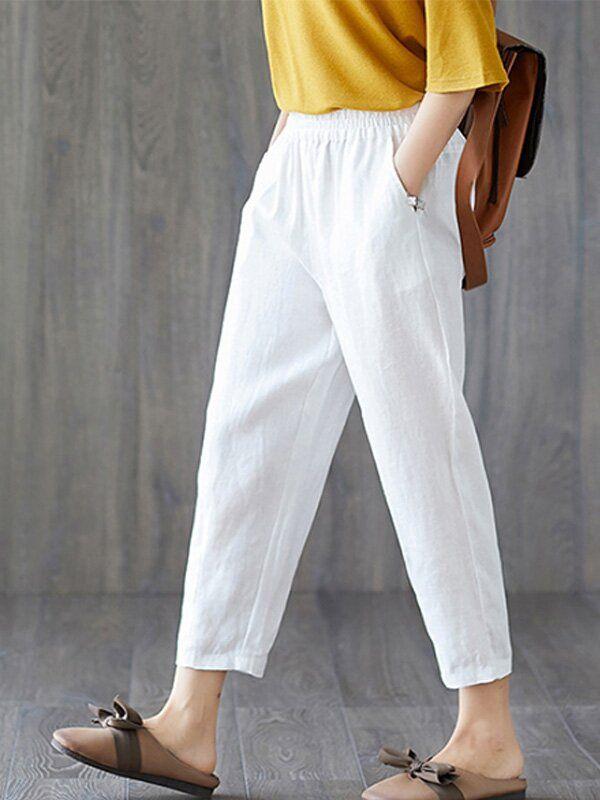 Womens plus size cotton linen elastic pants