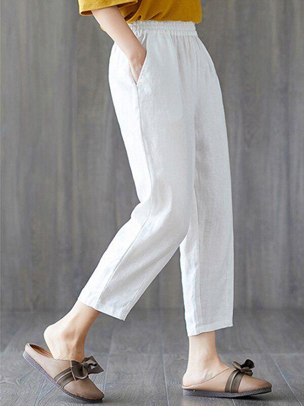 Womens plus size cotton linen elastic pants