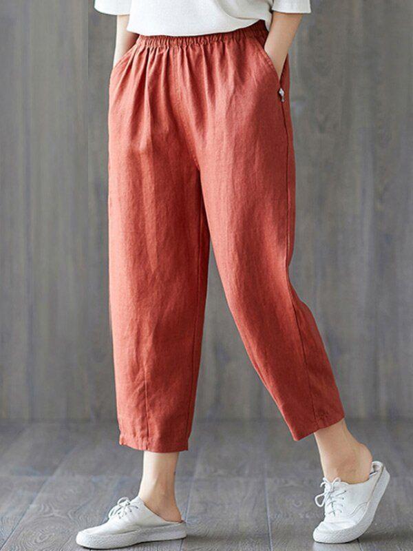 Womens plus size cotton linen elastic pants