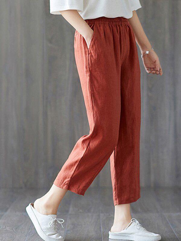 Womens plus size cotton linen elastic pants