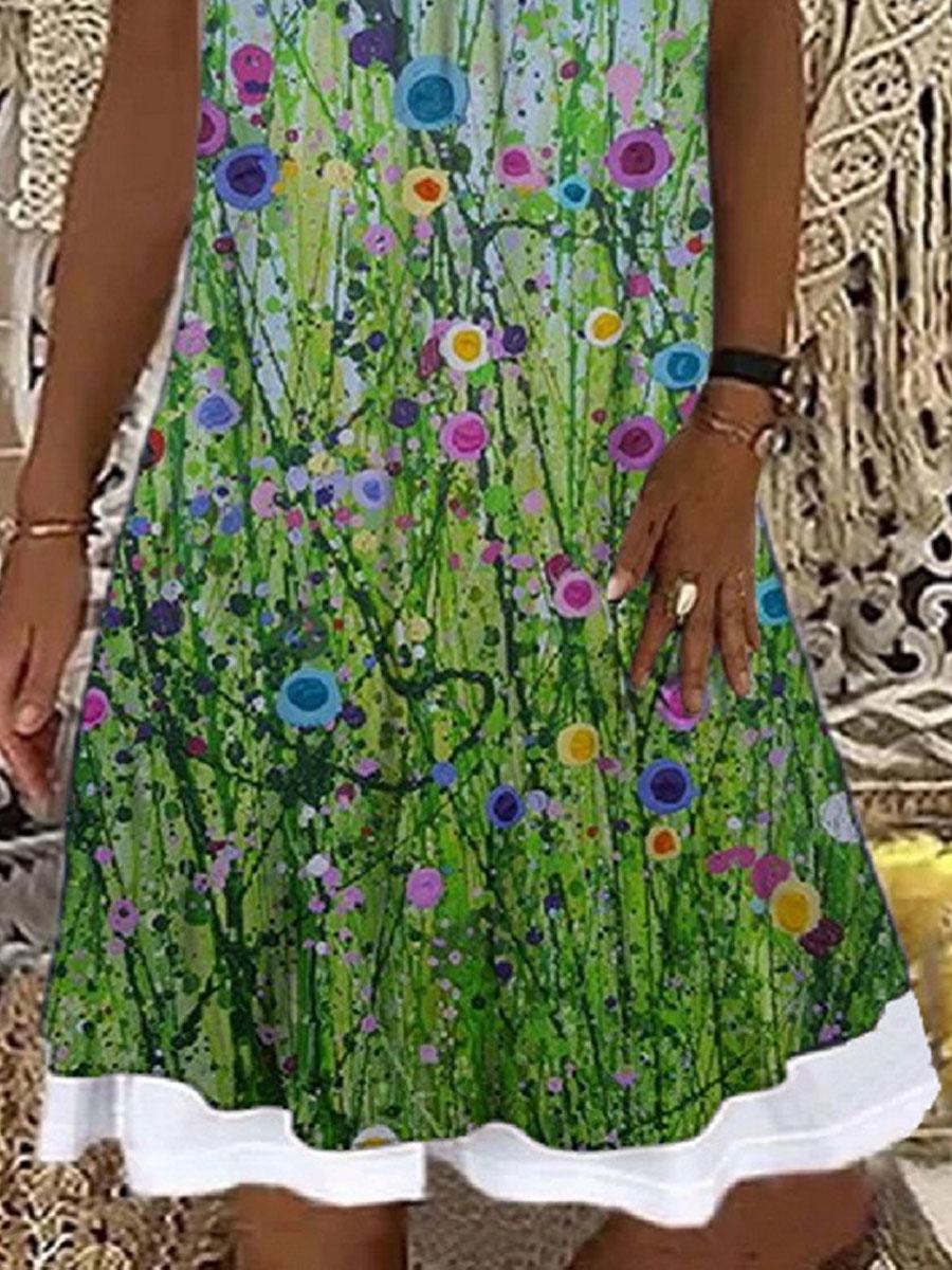 Women'S Round Neck Loose Floral Print Fashion Casual Shift Dress