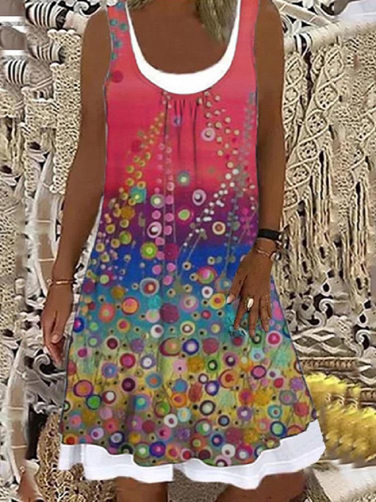 Women'S Round Neck Loose Floral Print Fashion Casual Shift Dress