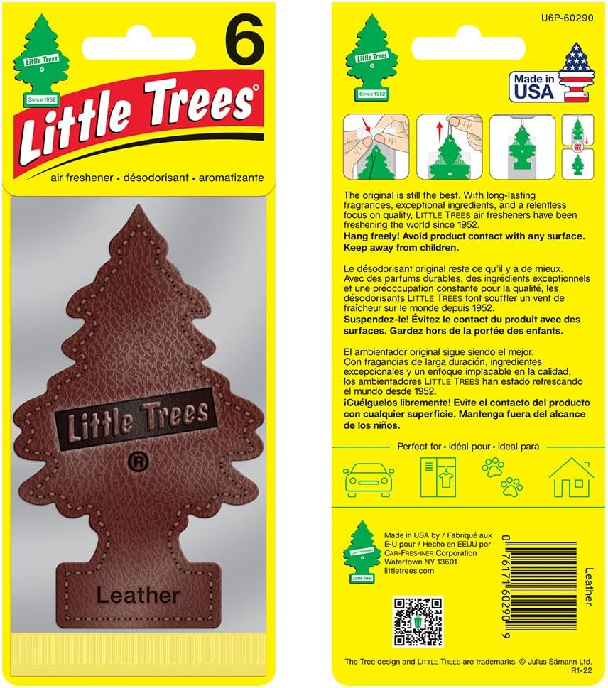 LITTLE TREES Air Fresheners Car Air Freshener. Hanging Tree Provides Long Lasting Scent for Auto or Home. Leather, 24 Air Fresheners