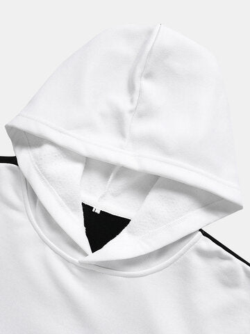 mens color block stitching hoodie casual two pieces outfits with sweatpants