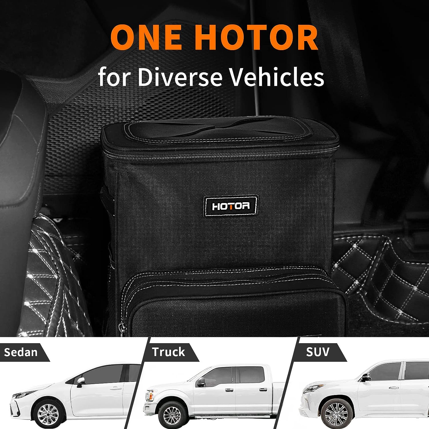HOTOR Car Trash Can 2.5 Gallon - Handy Tissue Holder, Easy-to-Install Car Accessory Interior, Leak-Proof Organizer and Storage Bag for the Back/Front/Console of Any Cars, Sedans, SUVs &amp; Trucks