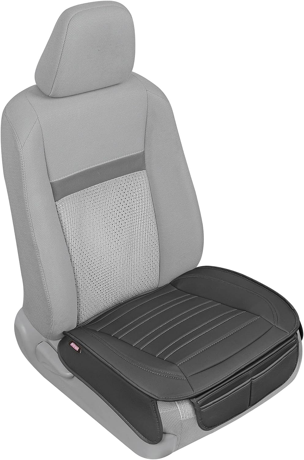 Motor Trend Black Faux Leather Car Seat Cover for Front Seats, 1-Piece Padded Car Seat Protector with Storage Pockets, Premium Interior Cover for Cars Truck SUV Auto