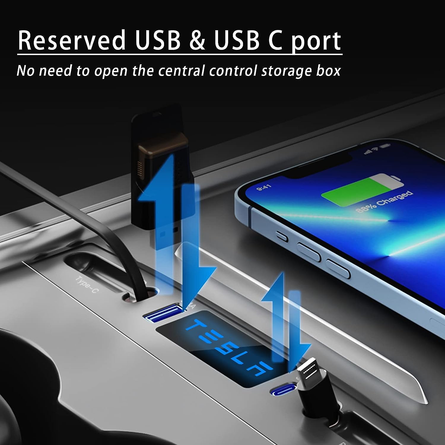 ELENAT for Tesla USB Hub,Fast Charge with Cable Adapter for Tesla Model 3 Model Y Accessories 2023 2023 2023 Docking Station of Center Console for Tesla Interior