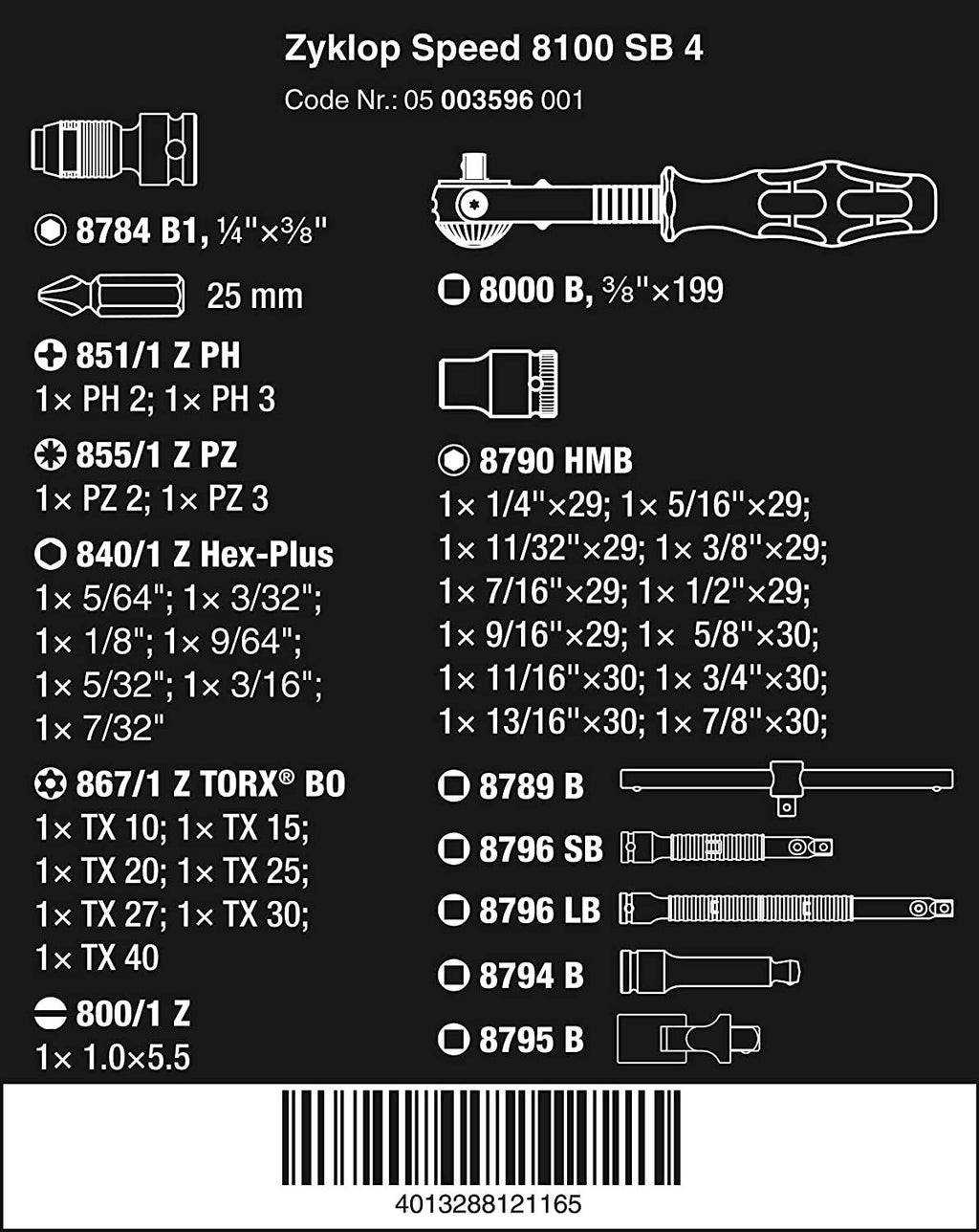 W- 5003596001 Zyklop 8100 SB 4 3/8-Inch SAE Ratchet Set, 38-Piece