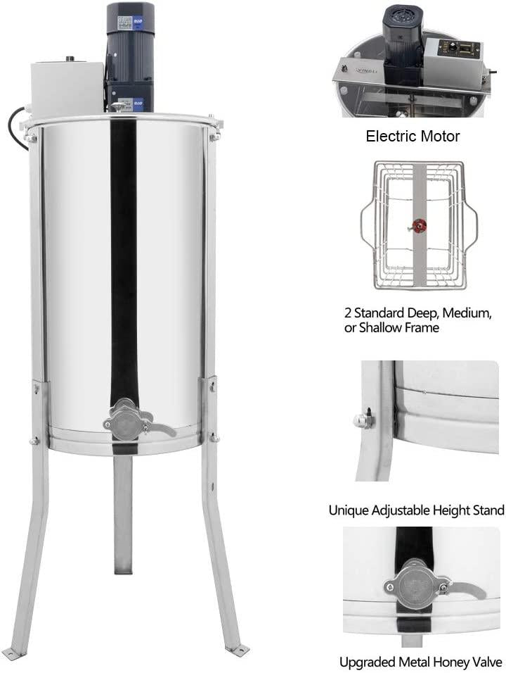Electric 2 Frame Honey Extractor Separator,Food Grade  Steel Honeycomb Spinner Drum with Adjustable Height Stands,Beekeeping Pro Extraction Apiary CentrifuEquipment