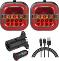 Wireless Trailer Lights for Towing, 2 Pcs Rechargeable LED Magnetic Tail Light Kit for Tow Truck, Waterproof Durable Tow Lights Kit for Boat Utility RV Camper Jet Ski Boats Caravan (4 Way Connector)
