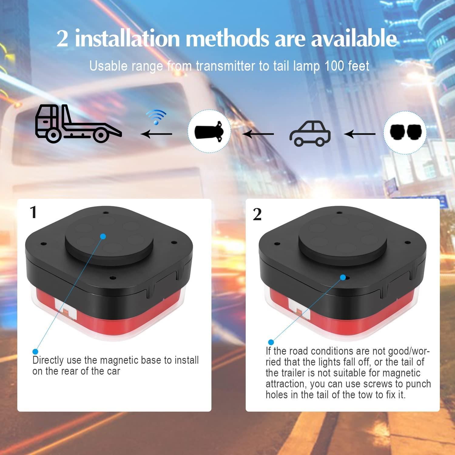 Wireless Trailer Lights for Towing, 2 Pcs Rechargeable LED Magnetic Tail Light Kit for Tow Truck, Waterproof Durable Tow Lights Kit for Boat Utility RV Camper Jet Ski Boats Caravan (4 Way Connector)