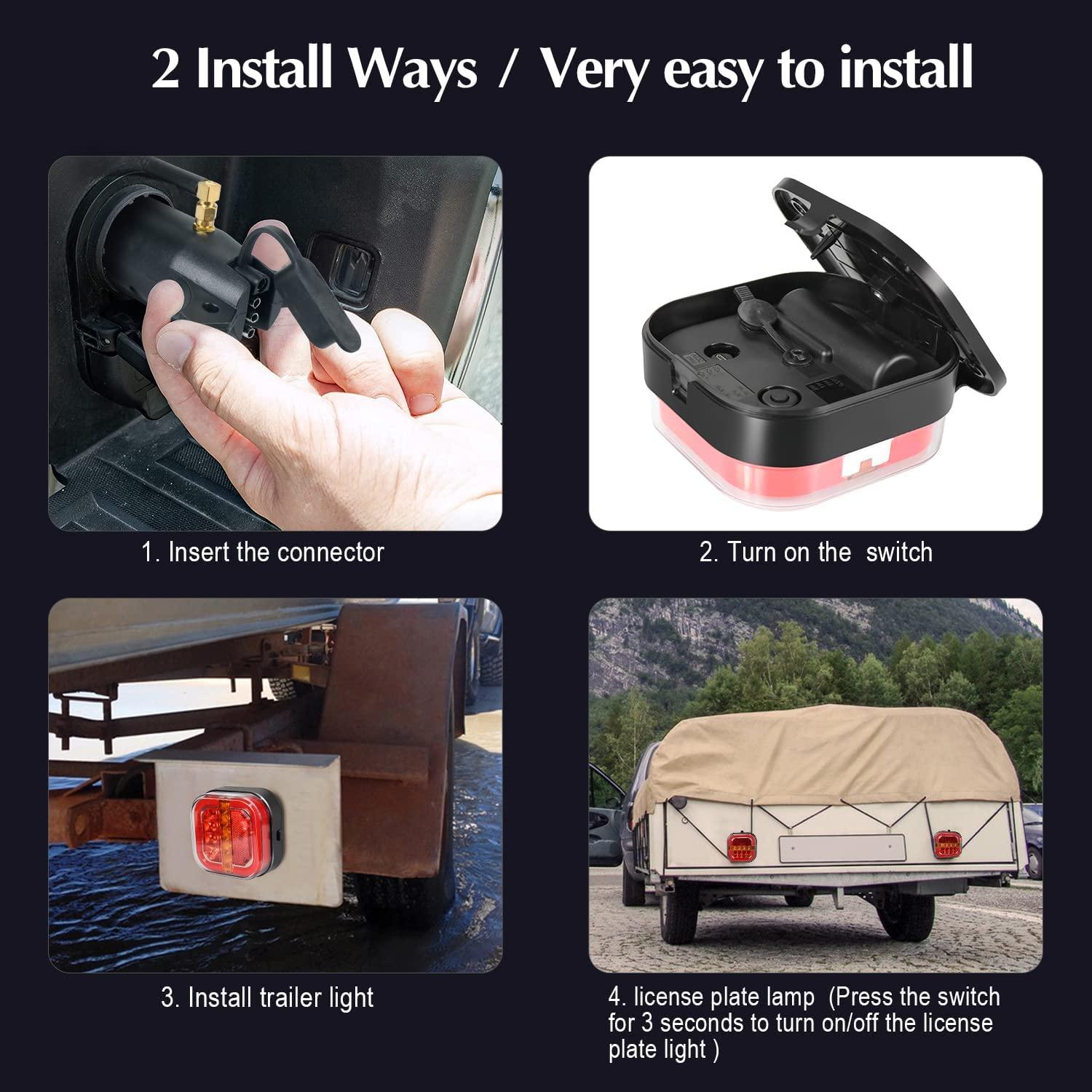 Wireless Trailer Lights for Towing, 2 Pcs Rechargeable LED Magnetic Tail Light Kit for Tow Truck, Waterproof Durable Tow Lights Kit for Boat Utility RV Camper Jet Ski Boats Caravan (4 Way Connector)
