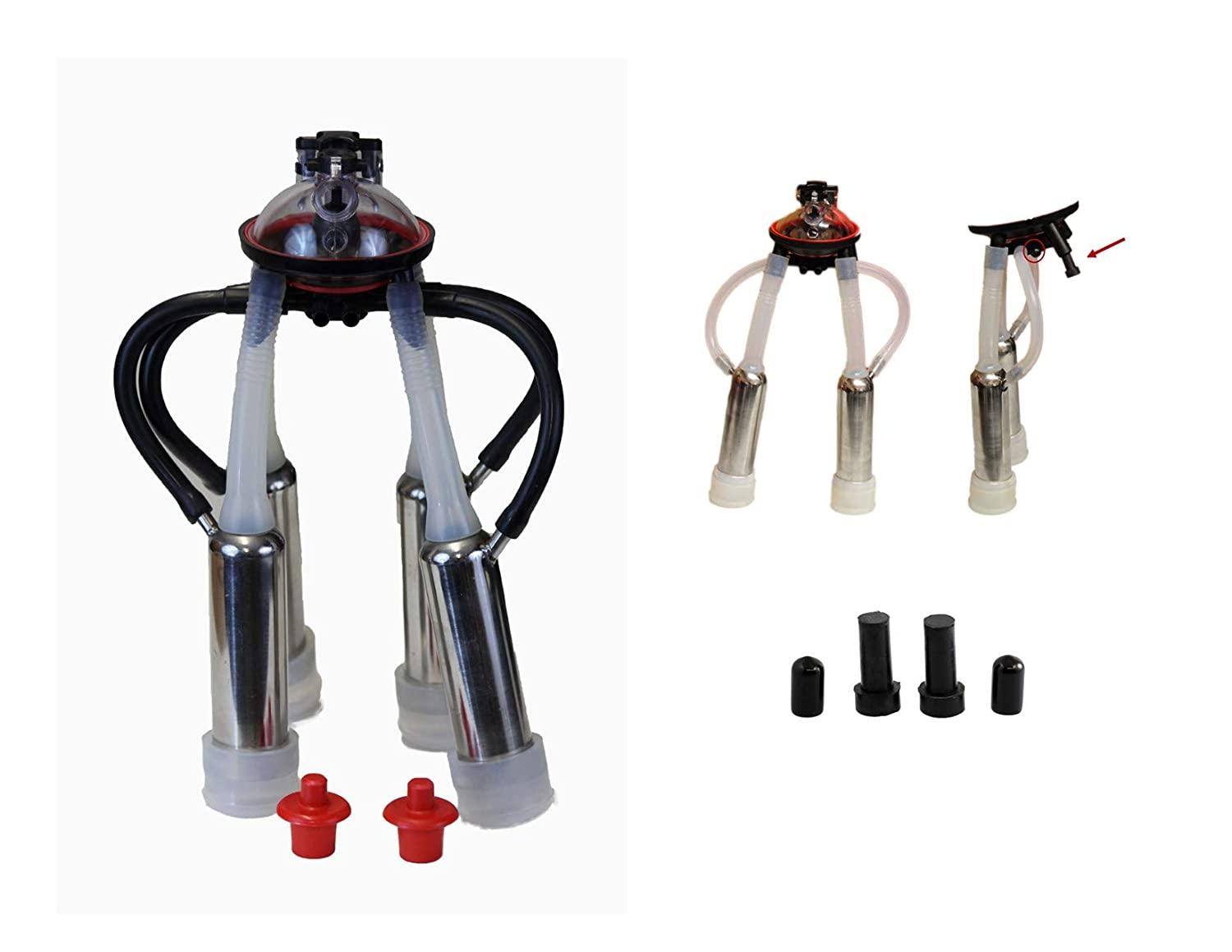 Melasty, Cow Milker Claw Cluster Complete with 240cc MilClaw, 4 Silicone Liners, 4  Steel Shells, 4 Air Tubes, 2 Blind Stoppers, 2 Caps and 2 Plugs. Milk 2, 3 or 4 teats at a time!
