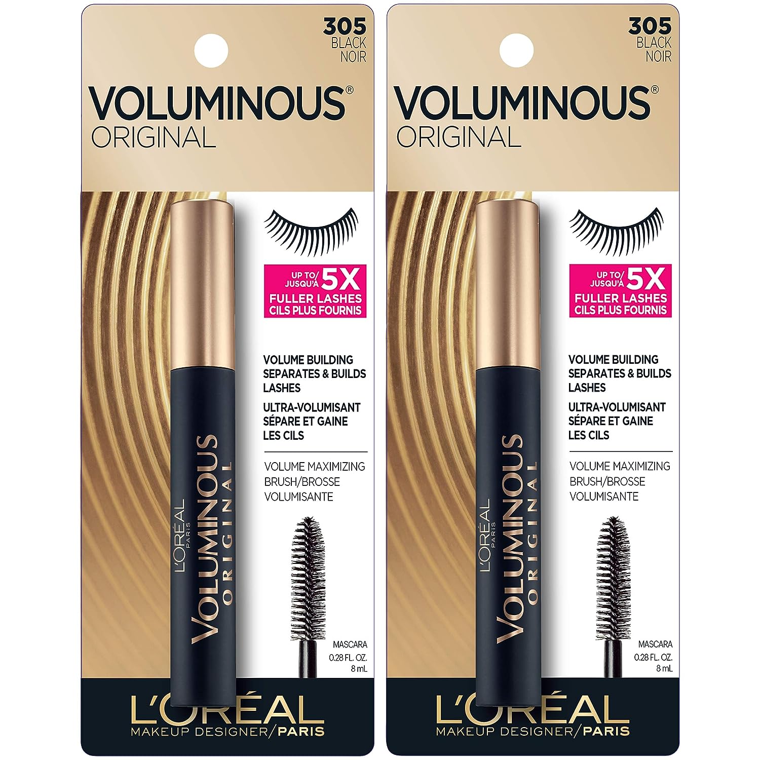 L'Oreal Paris Makeup Voluminous Original Volume Building Mascara, Black, 2 Count