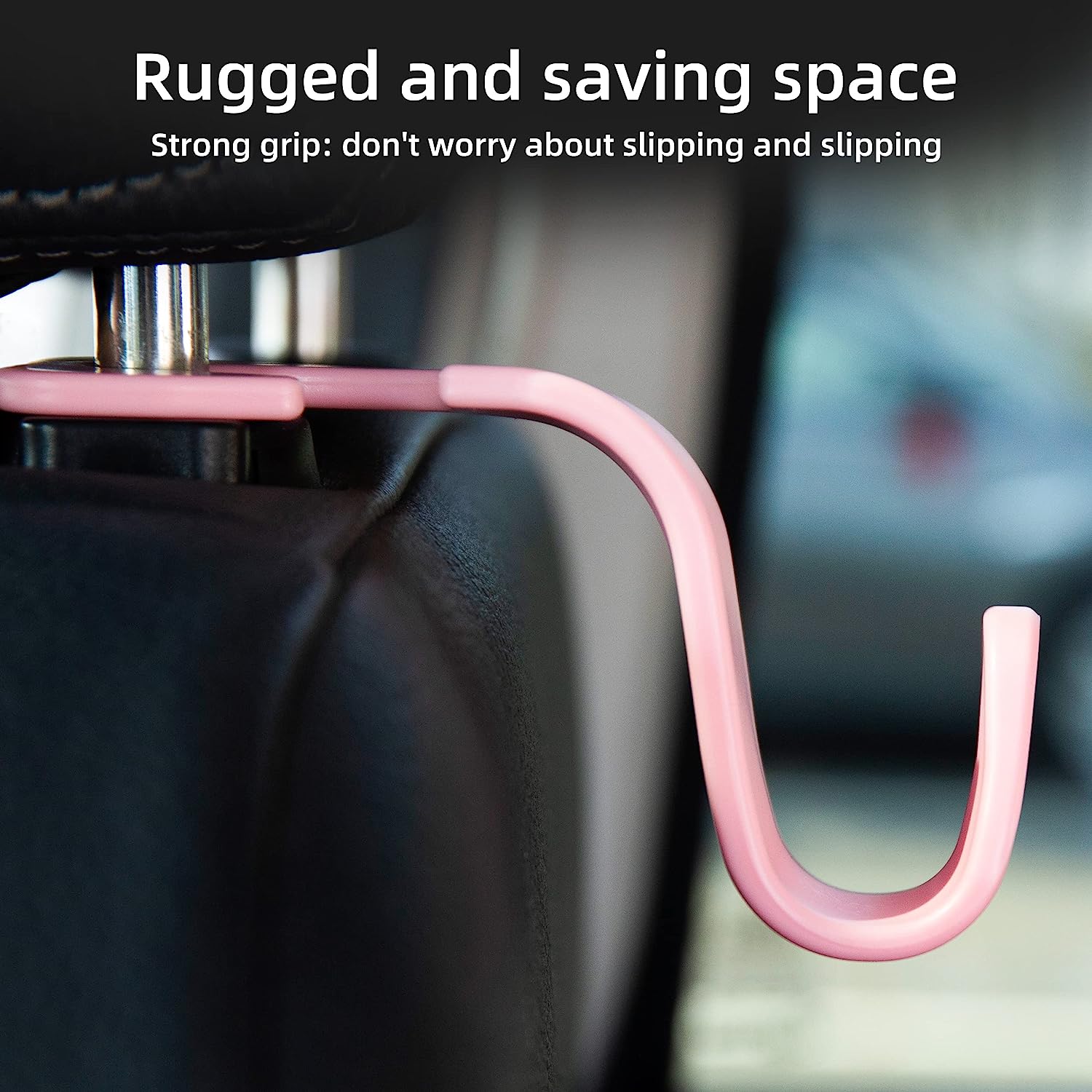 Amooca Universal Car Headrest Hooks, Car Organizer Hanger Storage Hooks for Bag Purse Cloth Grocery (Pink Set of 4)
