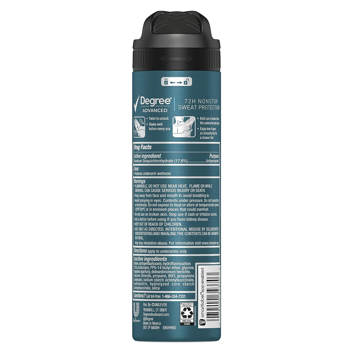Degree Men Advanced Antiperspirant Deodorant Dry Spray Cool Rush, Pack of 12, 72-Hour Sweat and Odor Protection Deodorant for Men With MotionSenseTechnology 3.8 oz
