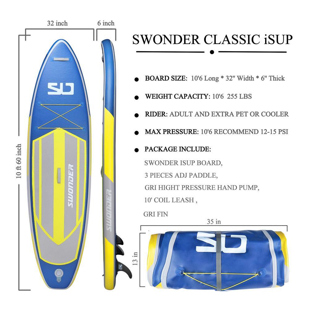 Classic 10 ft. 6 in. Glowworm Premium Inflatable Stand Up Paddle Board with Full SUP Accessories