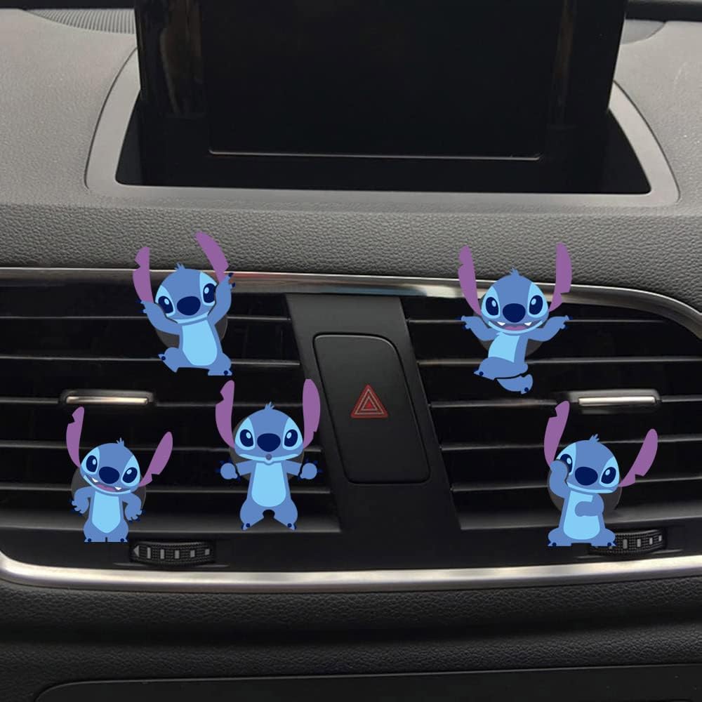 ZOSTLAND Cute Cartoon Car Air Vent Clip Decoration,Car Air Fresheners, Funny Car Vent Clip,Personalized Automotive Interior Decoration Accessories,Car Decor Gift for women,men (5pcs Stitch Dance)