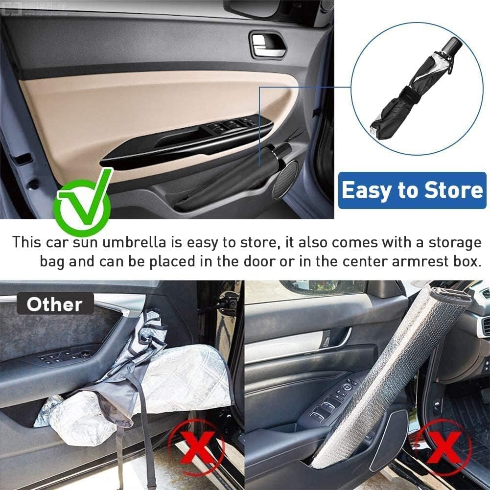 JASVIC Car Windshield Sun Shade Umbrella - Foldable Car Umbrella Sunshade Cover UV Block Car Front Window (Heat Insulation Protection) for Auto Windshield Covers Most Cars (Large)
