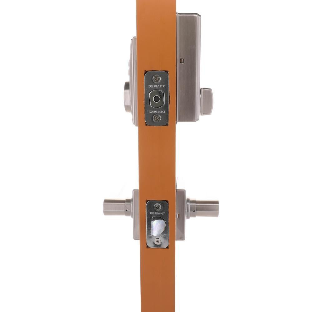 Square Satin Nickel Electronic Keypad Single Cylinder Deadbolt with TonbridDoor Lever Combo Pack