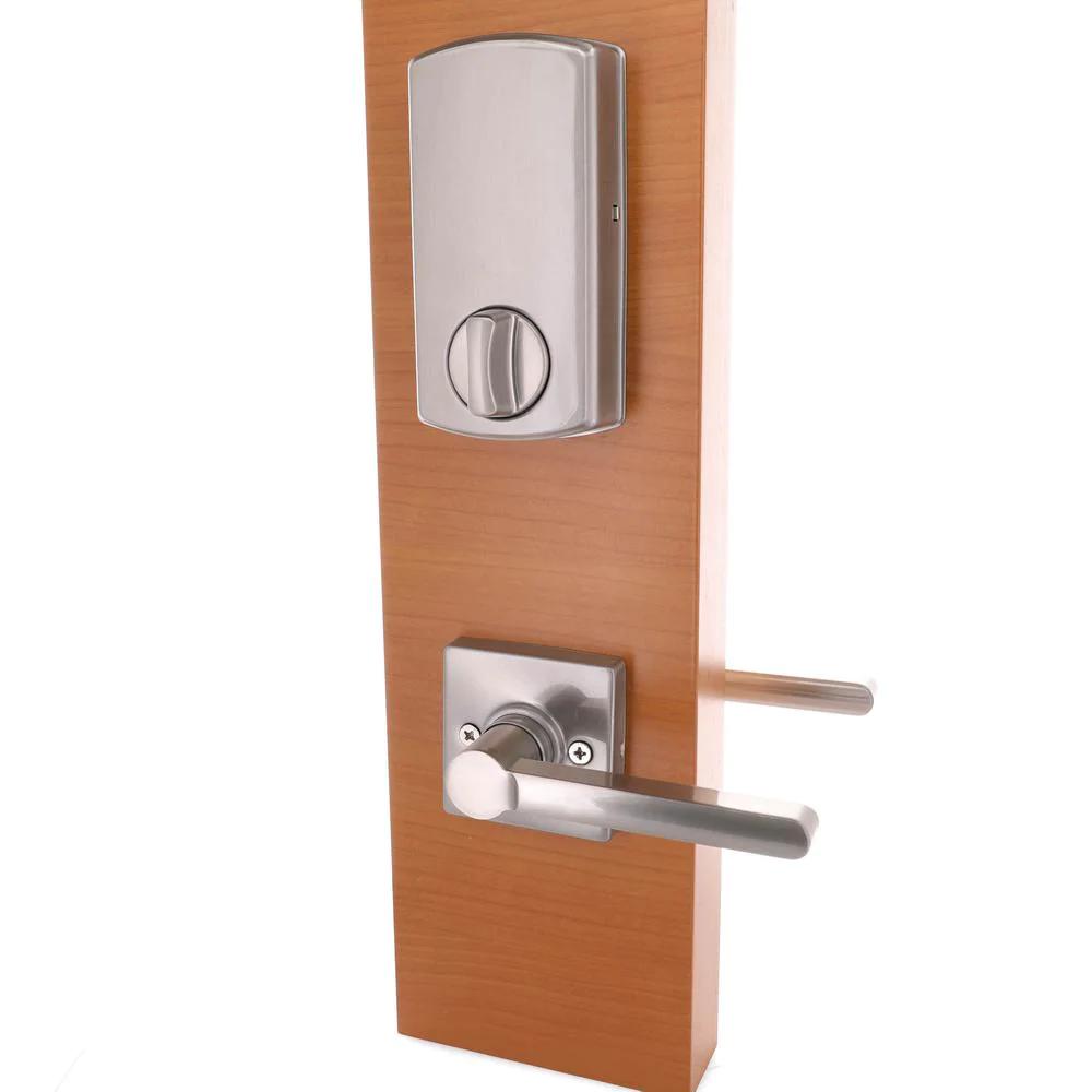 Square Satin Nickel Electronic Keypad Single Cylinder Deadbolt with TonbridDoor Lever Combo Pack