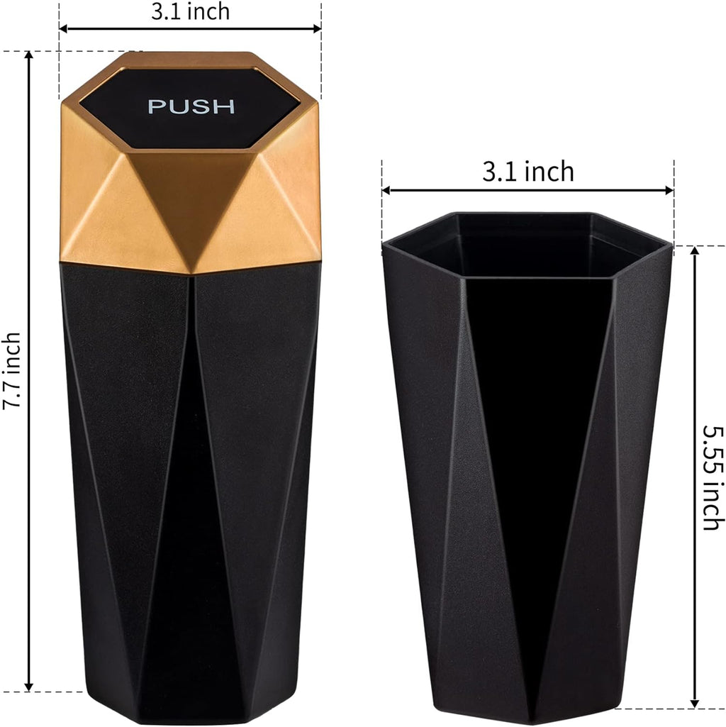 JUSTTOP Car Trash Can with Lid, Diamond  Small Automatic Portable Trash Can, Easy to Clean, Used in Car Home Office Interior Accessories, 2PCS(Gold)