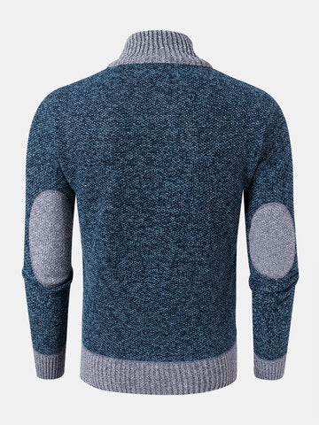 mens contrast stitching stand collar zipper front knitted casual cardigans