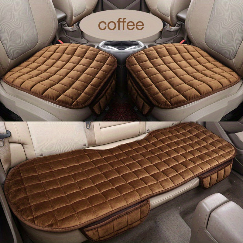 3-piece Set (52.36x19.29inch) Plush Plaid Thickened Insulation Car Seat Cushions - Car, SUV, And Truck Protectors - Car Accessories