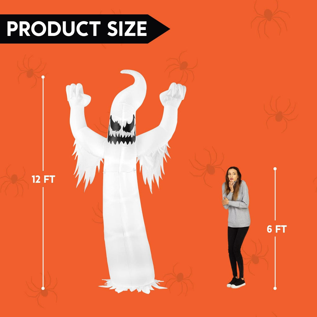 12 Ft Tall Halloween Inflatable Scary Spooky Ghost Inflatable Yard Decoration with Build-in LEDs Blow Up Inflatables for Halloween Party Indoor, Outdoor, Yard, Garden, Lawn Decorations