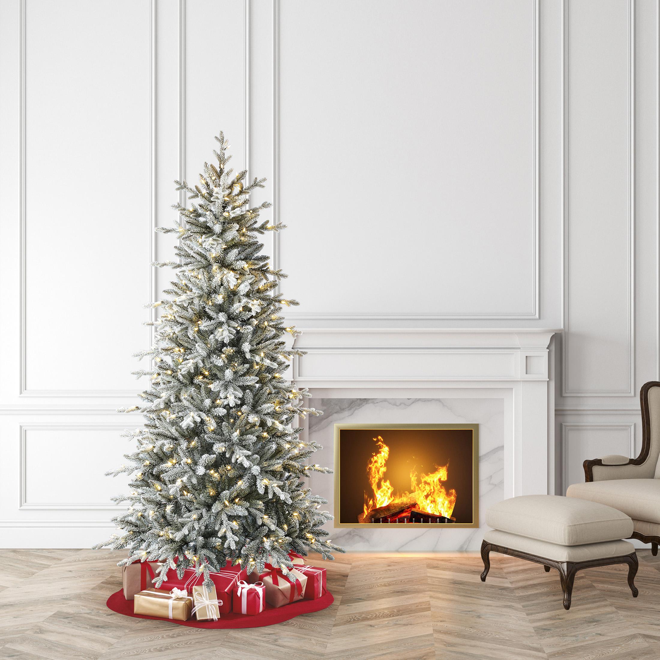 Holiday Time Prelit 350 LED Clear Lights, Hamilton Flocking Index Pine Artificial Christmas Tree, 7'