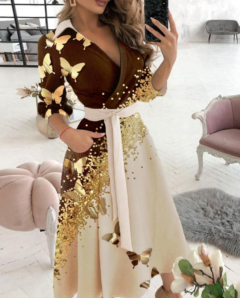 Ladies Elegant Butterfly Starlight Print Dress