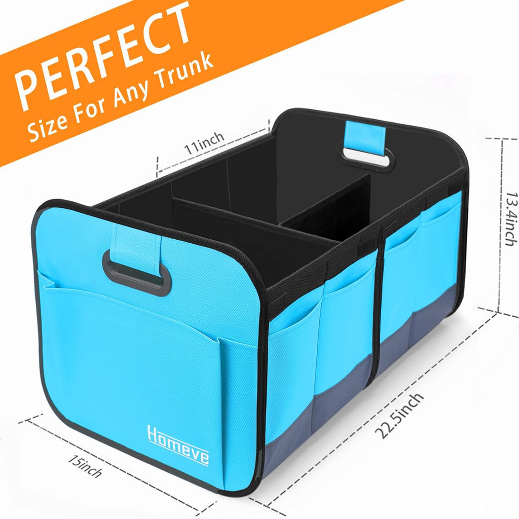 Homeve Trunk Organizer for Car, Car Storage, Reinforced Handles, Collapsible Multi-Compartment Car Organizers Foldable and Waterproof, 600D Oxford Polyester, Suitable for Any Car, SUV, Mini-Van, Blue
